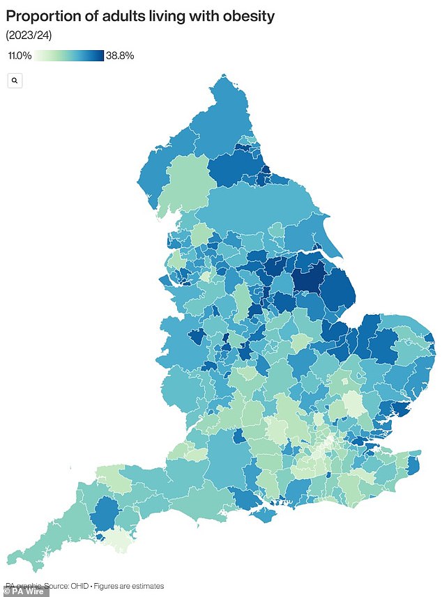 This map highlights the areas most blighted by obesity