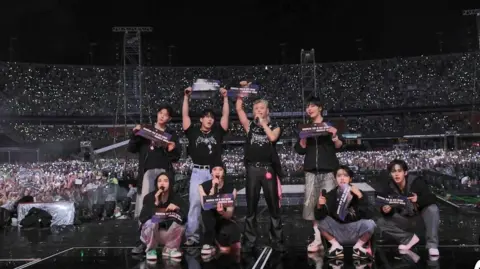 JYP Entertainment Stray Kids on stage in Sao Paolo