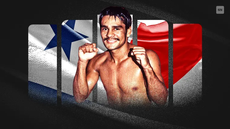 Roberto Durán in the ring, gloves raised, embodied his “Hands of Stone” reputation.