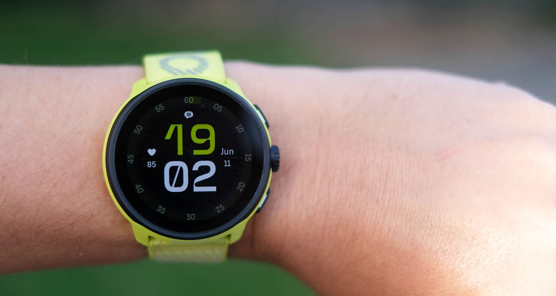 A close-up picture of our reviewer testing the Suunto Run watch