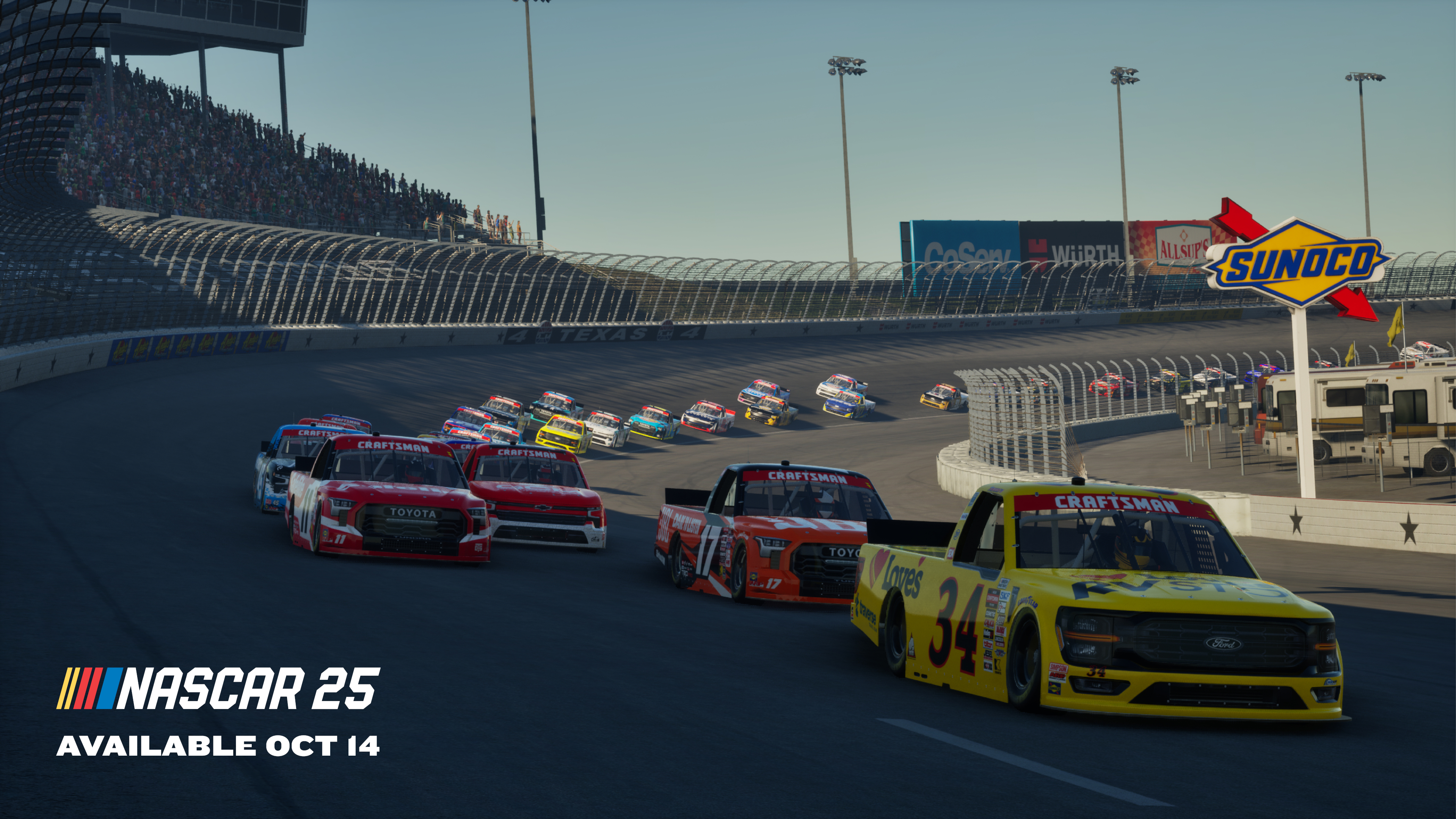 Image from NASCAR 25 of the Truck Series racing at Texas