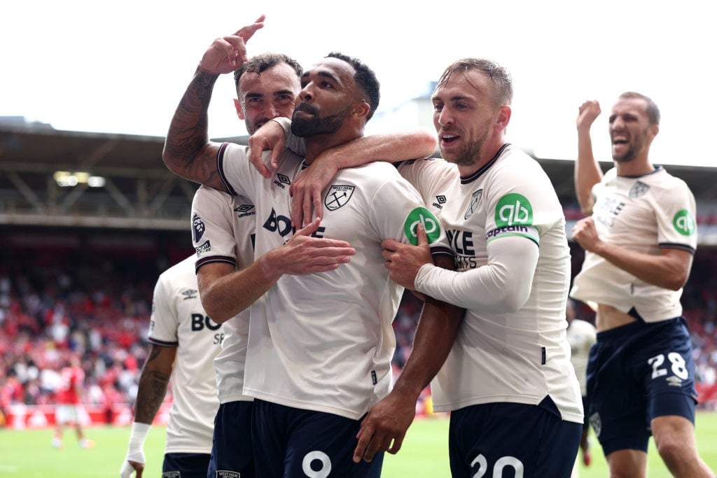 Jarrod Bowen and Callum Wilson celebrate during Nottingham Forest v West Ham United - Premier League