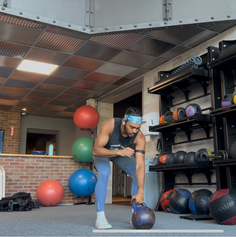 Man exercising with kettlebell