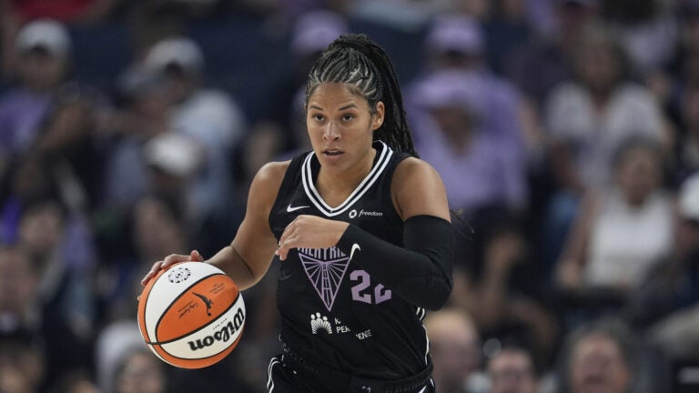 Golden State Valkyries guard Veronica Burton moves the ball during the first half of a WNBA basketball game against the Indiana Fever, Sunday, Aug. 31, 2025, in San Francisco.