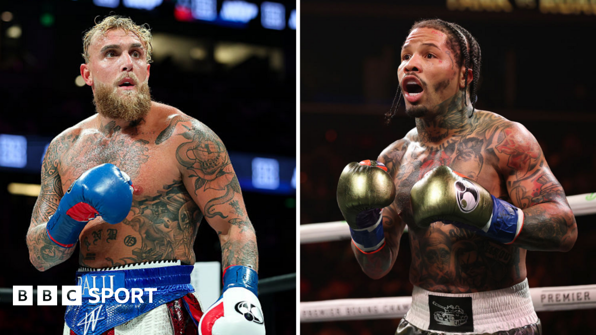 Split image of Jake Paul and Gervonta Davis in the ring