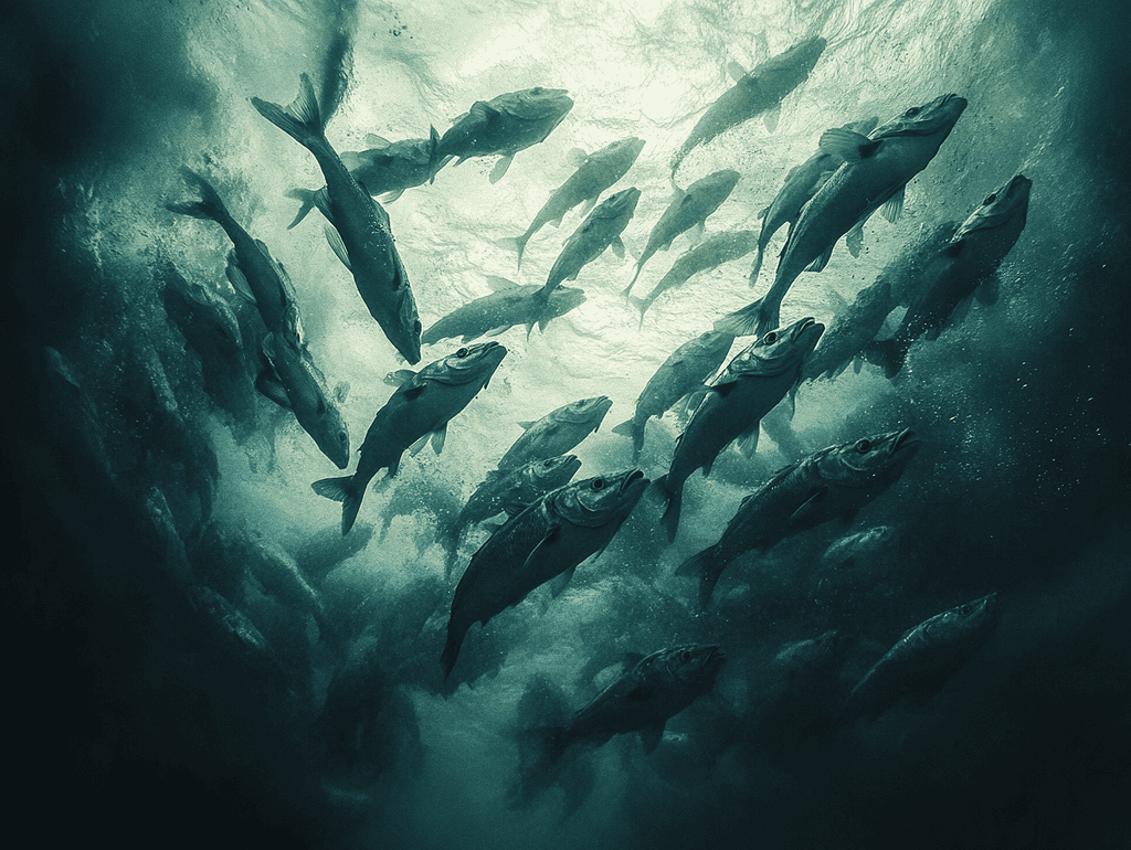AI image of fish in choppy water