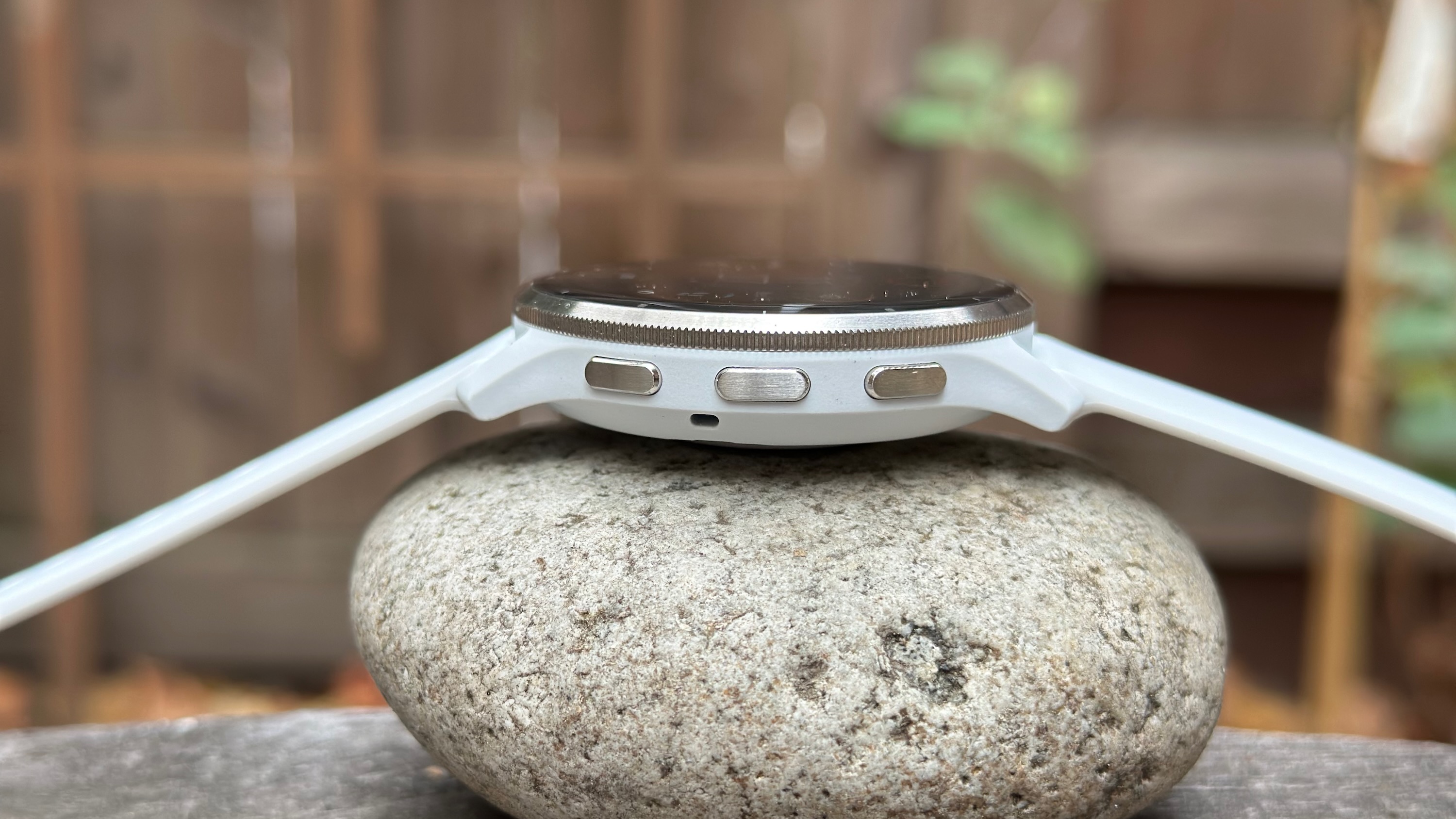 Side view of the Garmin Venu 3's metal buttons