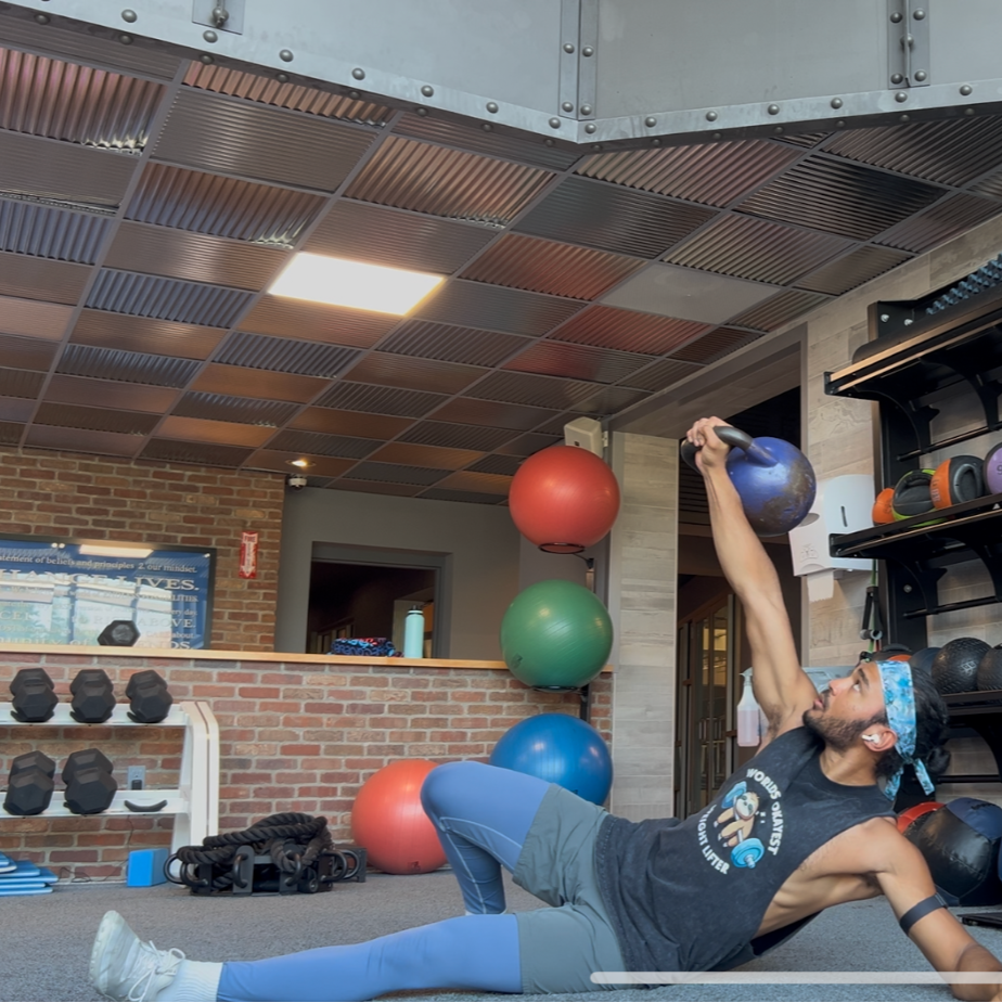 Man exercising with kettlebell