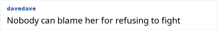 Comment text on a white background stating nobody can blame the boxer who refused to fight Imane Khelif. Comment text on a white background stating nobody can blame the boxer who refused to fight Imane Khelif.