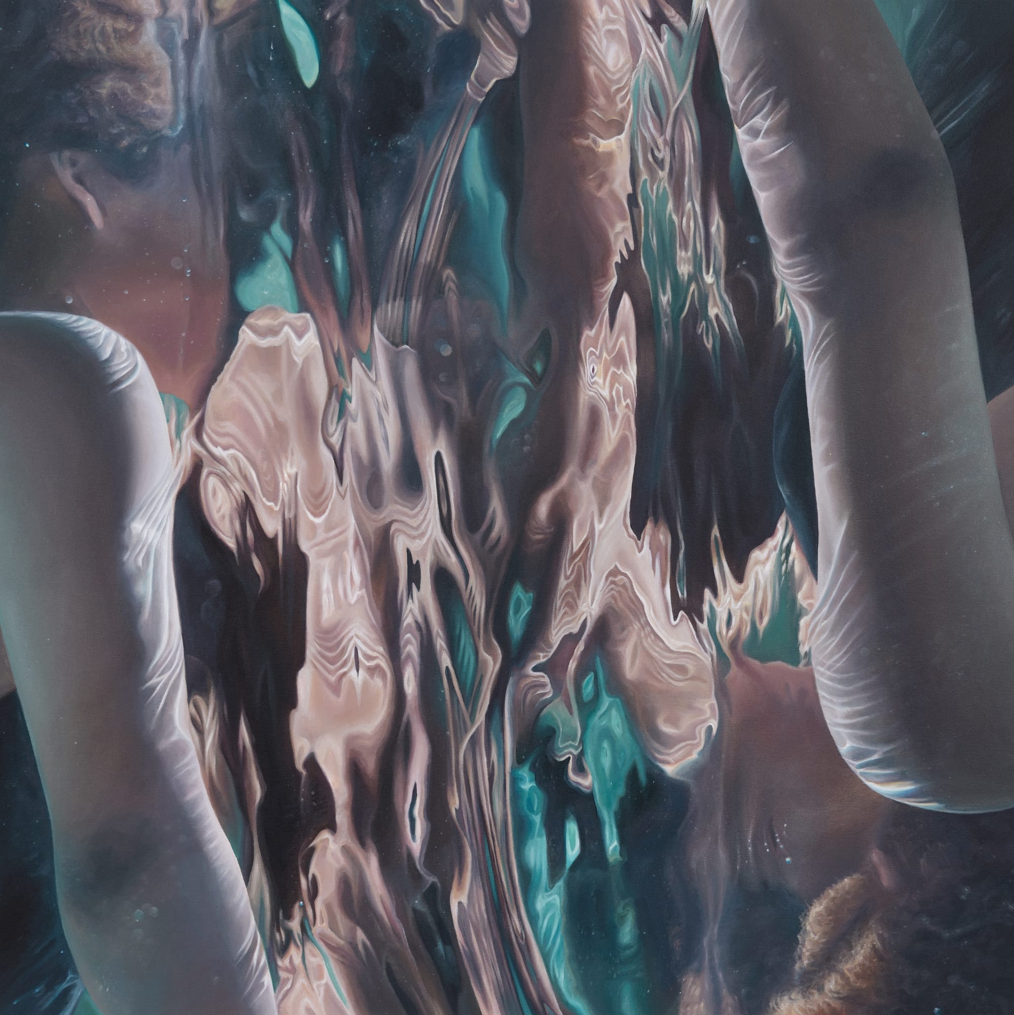 a mirrored Black figure underwater in a painting by Calida Garcia Rawles