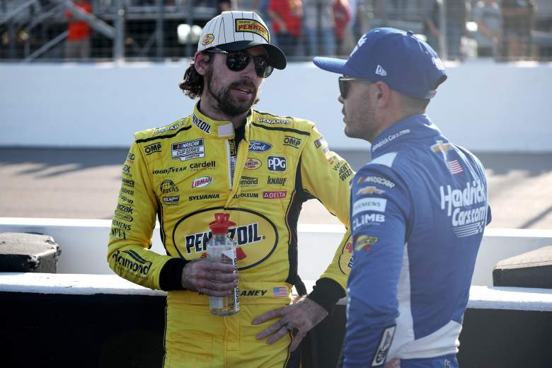 NASCAR Cup Series drivers Ryan Blaney, left, and Kyle Larson talk about Sunday's on-track incident.