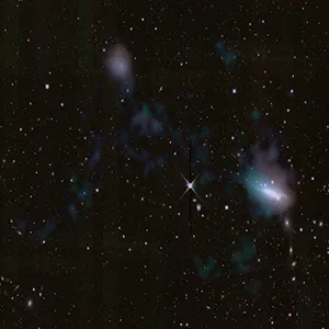 An image of the diffuse hydrogen emission seen by ASKAP overlaid with an optical image of the region. Credit: ICRAR, N. Deg, Legacy Surveys (D.Lang / Perimeter Institute)