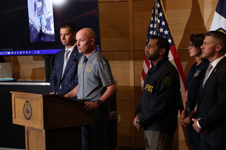 Utah Governor Spencer Cox speaks during a press conference, attended by FBI Director Kash Patel, at Utah Valley University in Orem, Utah, on Thursday.
