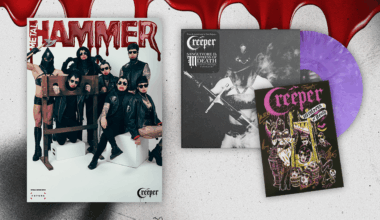 Creeper bundle featuring an issue of Metal Hammer with the band on the cover, plus a purple vinyl record and an art card