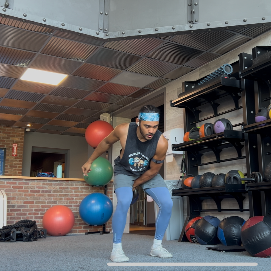 Man exercising with kettlebell