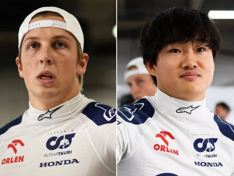 Lawson and Tsunoda wearing their AlphaTauri race suits