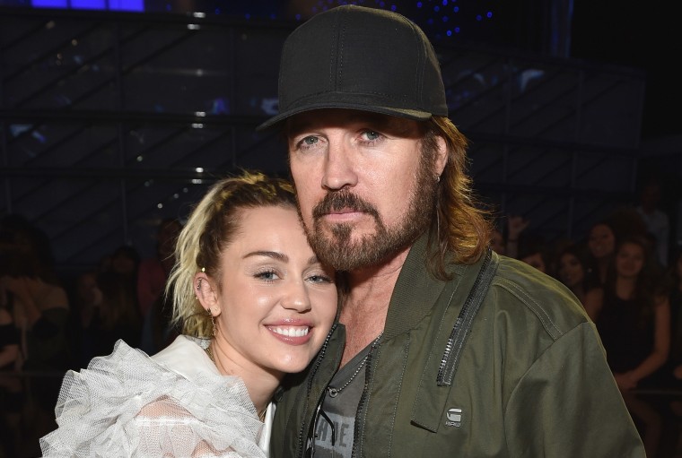 Miley Cyrus and Billy Ray Cyrus at the 2017 Billboard Music Awards on May 21, 2017 in Las Vegas.  