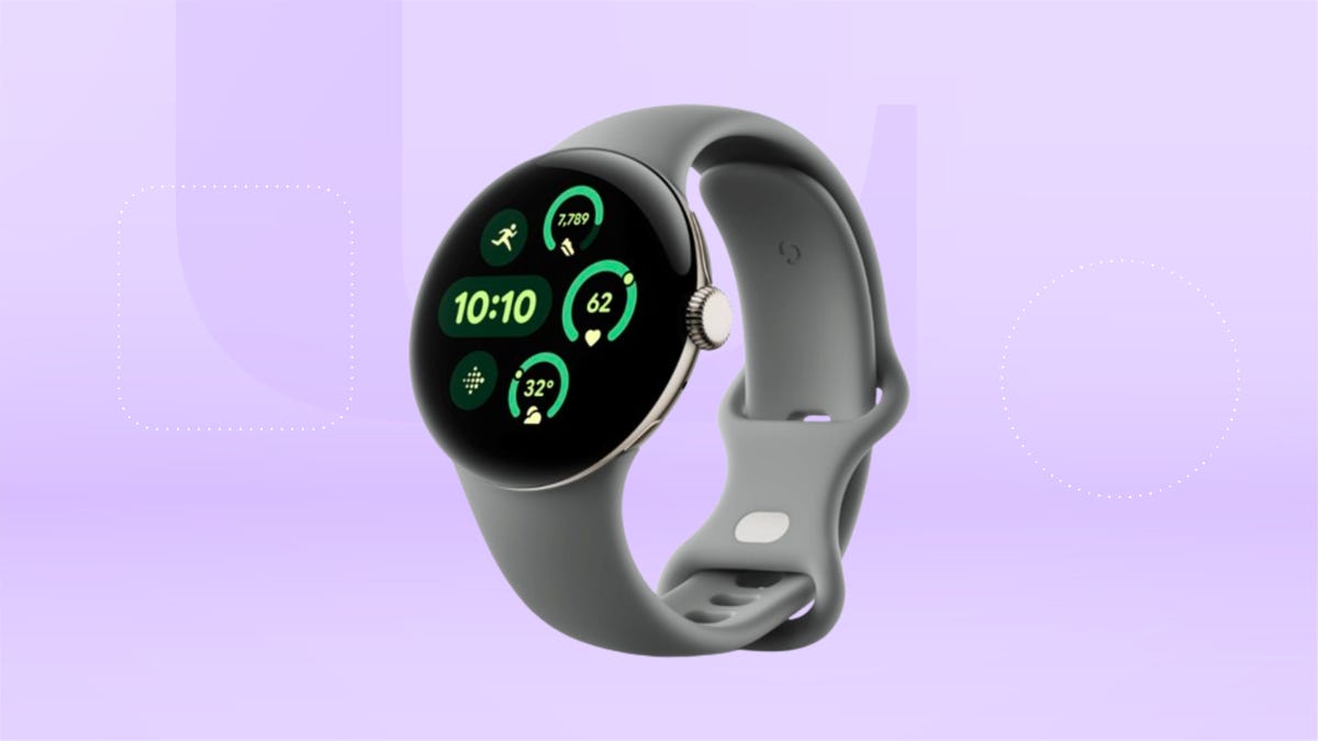 Google Pixel Watch 3 on purple background