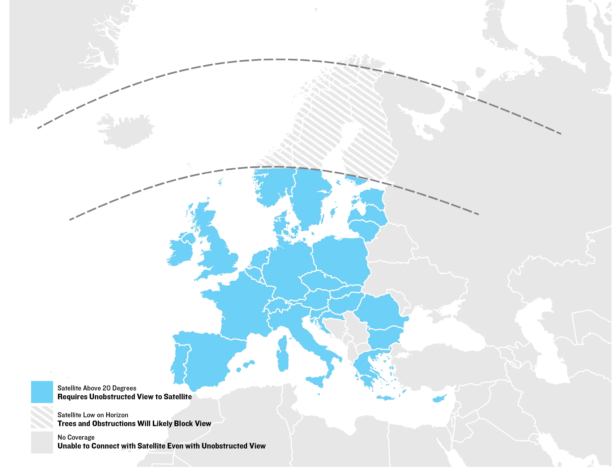 A map showing the Garmin InReach satellite and cellular coverage areas for the Garmin Fenix 8 Pro in Europe.