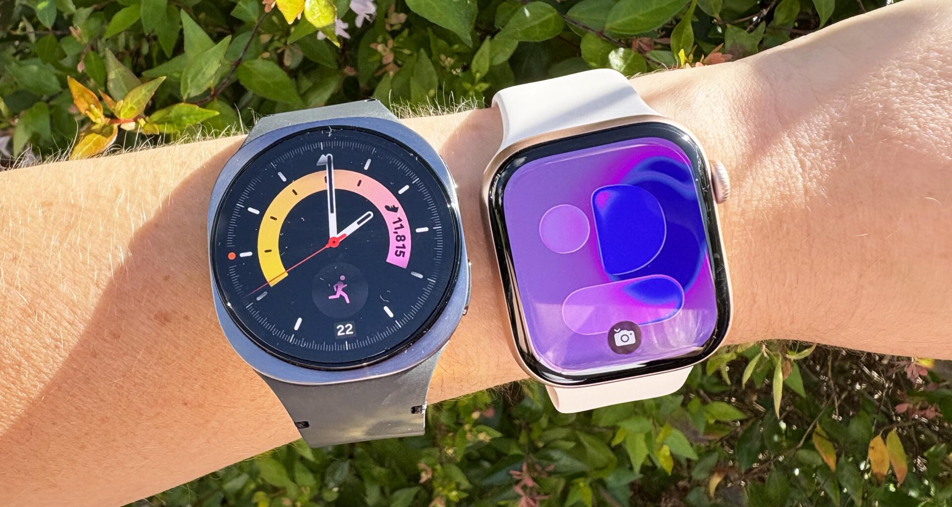 the Samsung Galaxy Watch 8 and Apple Watch 11 on wrist