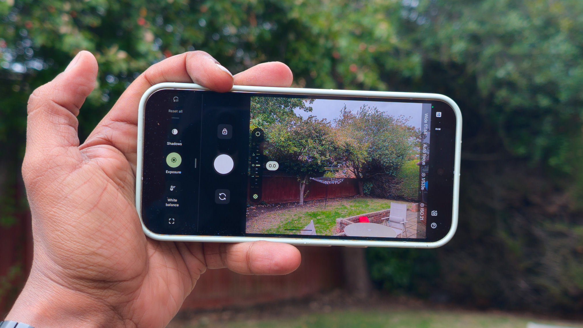 Exposure settings in the Pixel 10 Pro camera app viewfinder