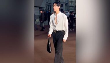 Jin of BTS serves face at Gucci event in Milan