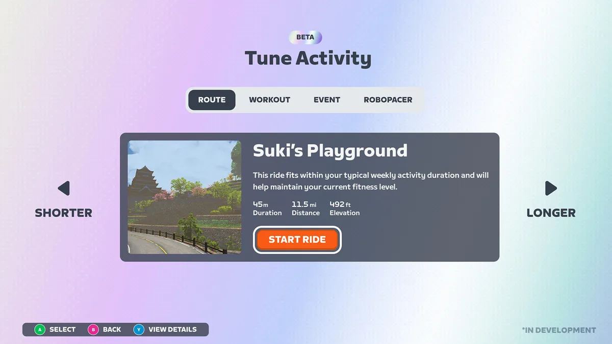 AI ride recommendations on Zwift