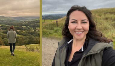Susan Griffin selfie doing the 6-6-6 walking workout through hills