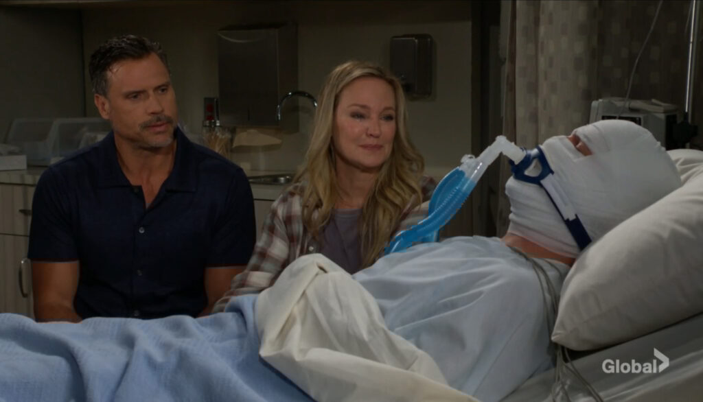 Nick and Sharon Newman sit at Noah's bedside.