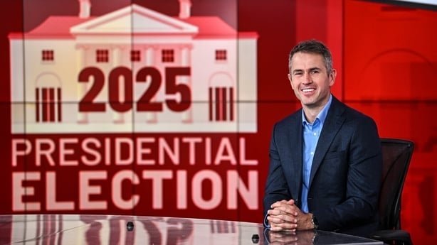 Virgin Media promo pic of Kieran Cuddihy and 2025 Presidential Election coverage