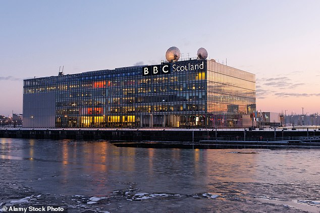 Ms Adams' removal from air has become the talk of the BBC's Pacific Quay (above) in Glasgow