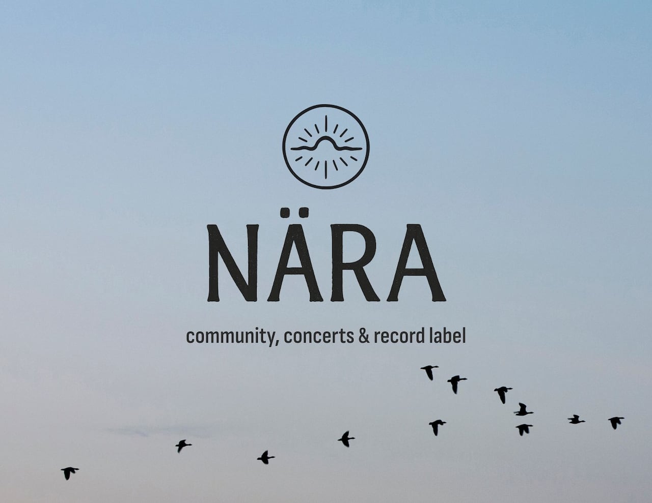 A logo that says Nara community, concerts and record label above flying birds