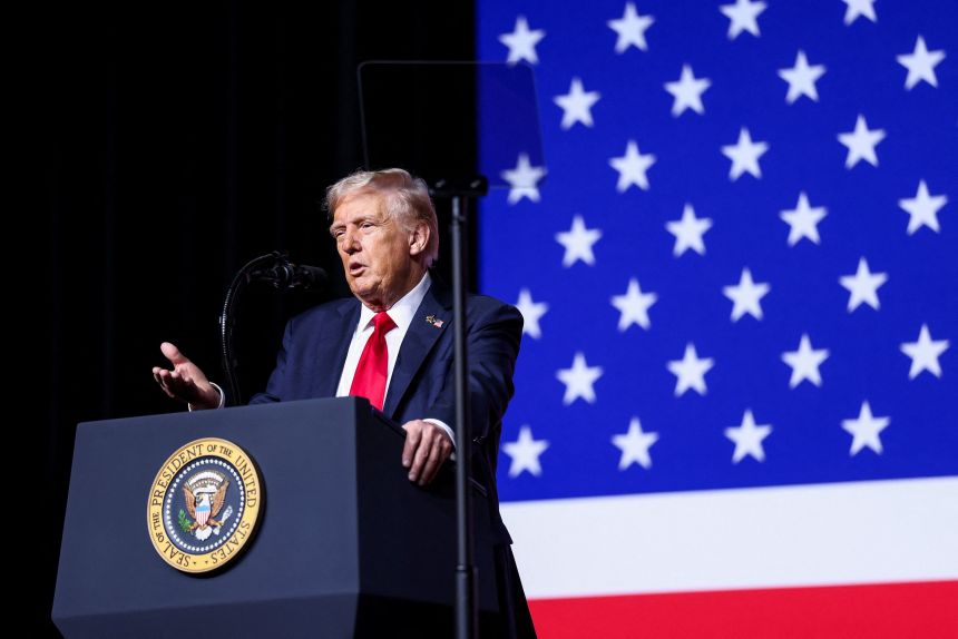 U.S. President Donald Trump speaks during a meeting of senior military leaders convened by U.S. Defense Secretary Pete Hegseth, at Marine Corps Base Quantico in Quantico, Virginia, U.S., September 30, 2025. REUTERS/Kevin Lamarque
