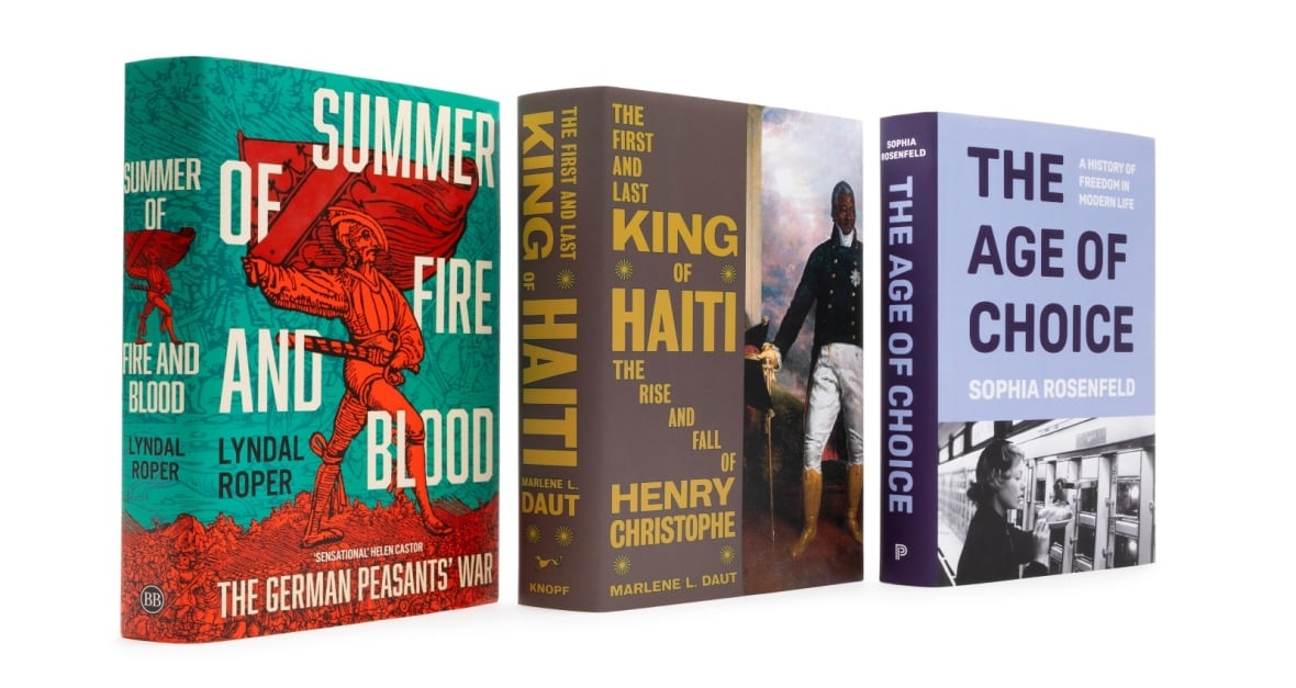 Three hardcover books side by side across a white background.