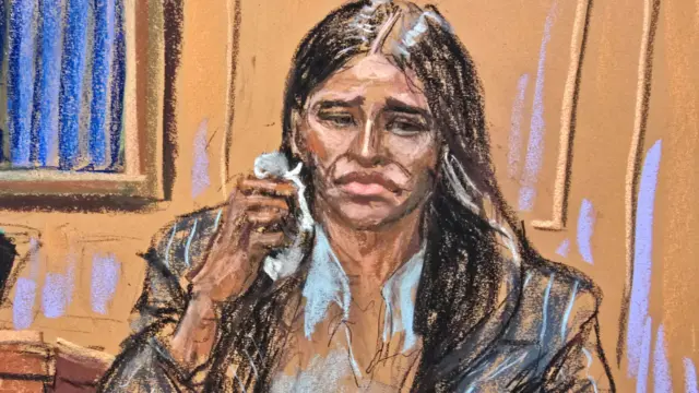FILE PHOTO: Casandra "Cassie" Ventura cries on the stand during redirect during Sean "Diddy" Combs' sex trafficking trial in New York City, New York, U.S., May 16, 2025 in this courtroom sketch.