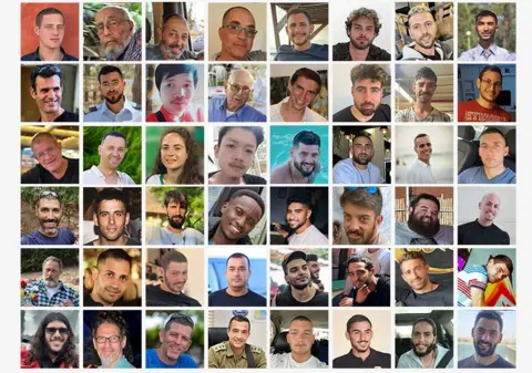 BBC A collection of photographs showing the 48 people still being held hostage by Hamas
