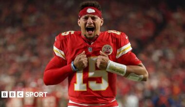 Patrick Mahomes of the Kansas City Chiefs celebrates