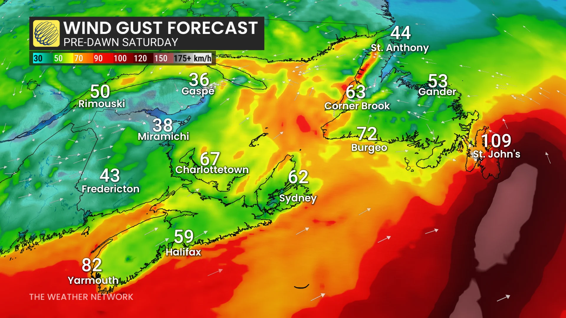 Baron - Atlantic Canada winds pre-dawn Saturday - Oct 29