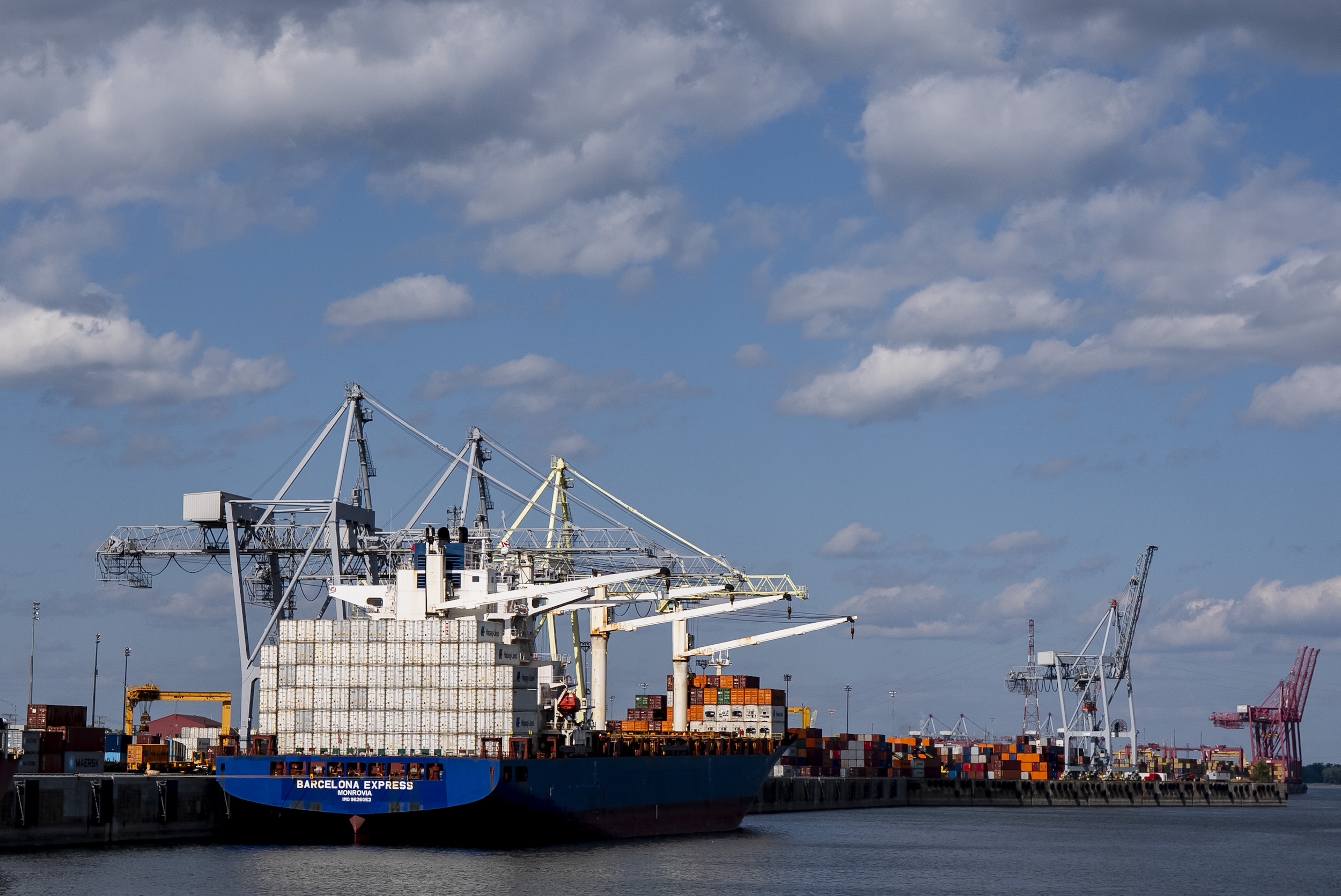 Shipping containers photographed in the Port of Montreal on a sunny day