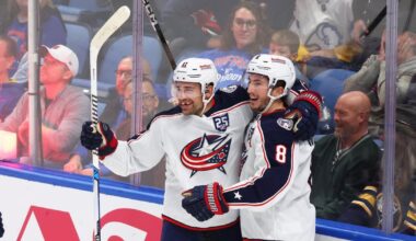 Miles Wood scores twice, including OT winner, in return from injury to lift Columbus Blue Jackets to win over Buffalo Sabres