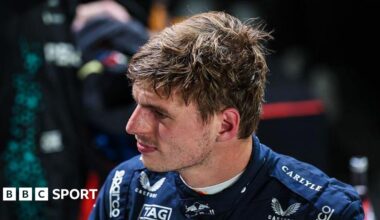 Max Verstappen with perspiration on his head and face after qualifying in Singapore