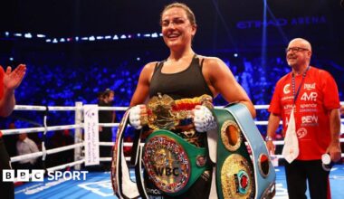 Chantelle Cameron with world title belts