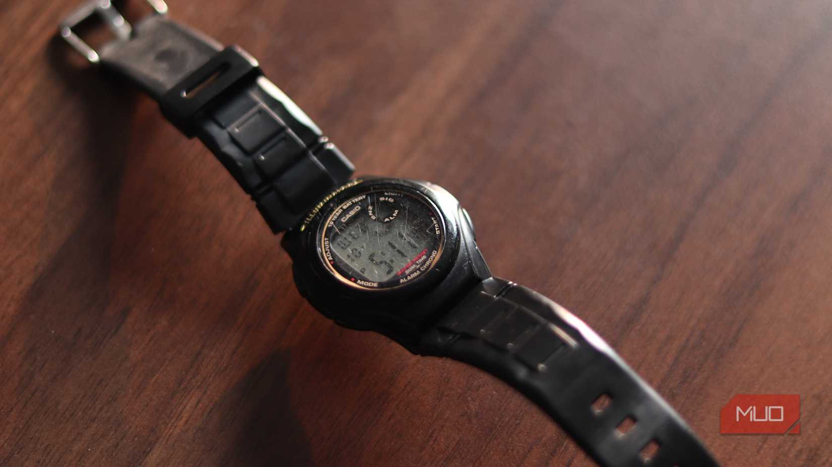 Casio F-200 lying on a table. 