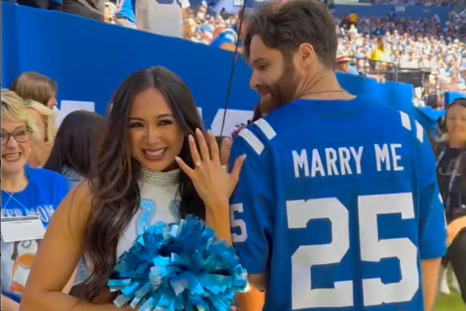 NFL Cheerleader Surprised With On-Field Proposal During Colts Game