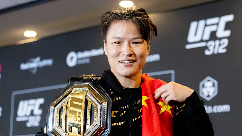 Zhang Weili of China poses with the belt during the press conference after defeating Tatiana Suarez of the United States in the women's strawweight championship at the UFC 312 in Sydney, Australia, Feb. 9, 2025. (Photo by Hu Jingchen/Xinhua via Getty Images)