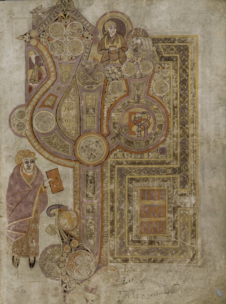 A piece of illuminated manuscript from the Book of Kells.
