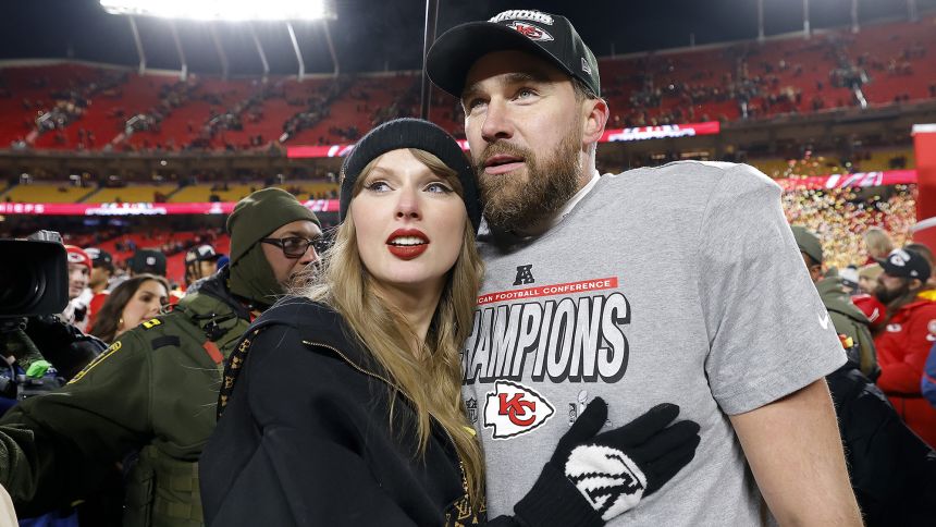 Taylor Swift and Travis Kelce in February.