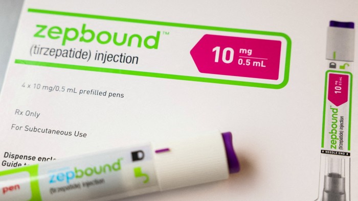 A Zepbound (tirzepatide) injection pen and its packaging, displaying dosage information for the weight loss drug.