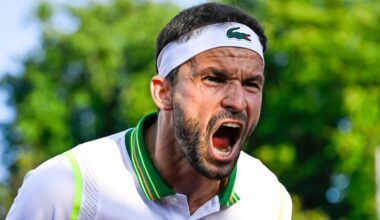 Grigor Dimitrov returns to a tennis court this afternoon after his Wimbledon retirement when he was subduing Sinner -