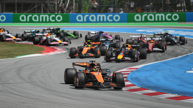 Oscar Piastri leads at the start of the 2025 Spanish Grand Prix